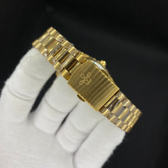 Gold Color Roman Numeral Iced Out Unisex Watch - Picture 5 of 6